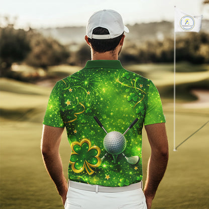 Happy St Patrick's Day Green and Gold Shamrock Mens Golf Polo Shirts Custom Golf Clothes for Men NQS11629
