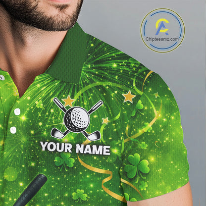 Happy St Patrick's Day Green and Gold Shamrock Mens Golf Polo Shirts Custom Golf Clothes for Men NQS11629