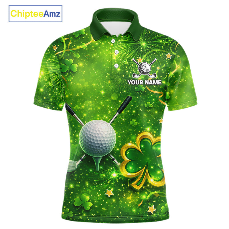 Happy St Patrick's Day Green and Gold Shamrock Mens Golf Polo Shirts Custom Golf Clothes for Men NQS11629