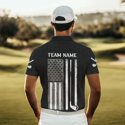 Black and White Retro American Flag Mens golf polo shirts custom team patriotic golf gifts golfer NQS9663