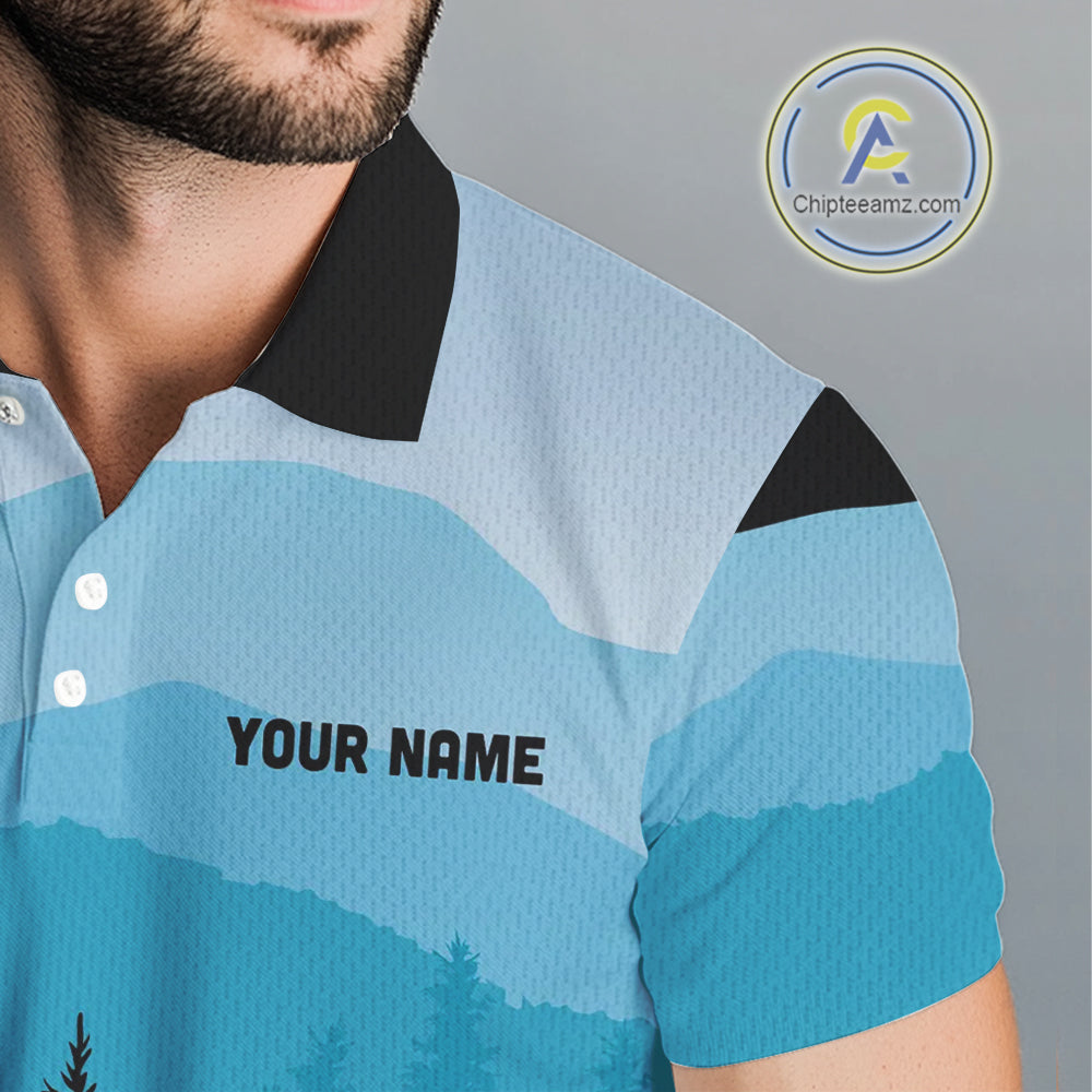 Blue pattern forest Mens Disc golf polo shirts Custom team disc golf jerseys for men NQS9943