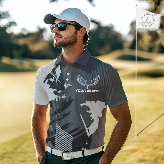 Personalized Gray camo Golf polo shirts for men custom camo golf shirts, unique golf gifts NQS9944