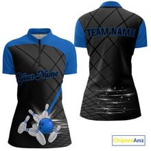 Load image into Gallery viewer, Black &amp; blue bowling league jersey custom Women Bowling Polo, 1/4 zip Shirt, gifts for ladies bowler NQS10095