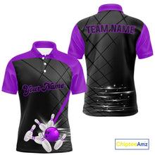Load image into Gallery viewer, Black and Purple bowling league jersey custom Mens Bowling Polo, 1/4 zip Shirt, gifts for men bowler NQS10097
