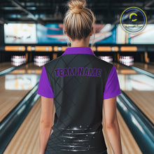 Load image into Gallery viewer, Black &amp; Purple bowling league jersey custom Women Bowling Polo, 1/4 zip Shirt, gift for ladies bowler NQS10097