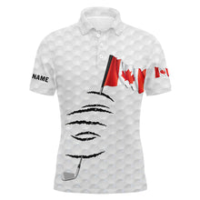Load image into Gallery viewer, Personalized white golf polos shirt for men Canadian flag patriotic custom name gifts for golf lovers NQS5910