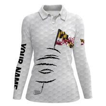 Load image into Gallery viewer, Personalized white golf polos shirt for women Maryland flag patriotic custom gifts for golf lovers NQS5912