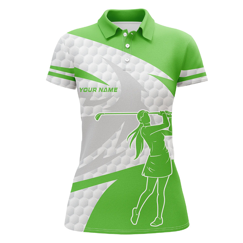 Green and white golf pattern Women golf polo shirts custom golf outfits for women, unique golf gifts NQS8029