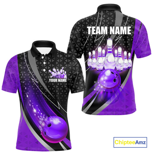 Black and Purple Bowling Camo Polo, 1/4 Zip Shirt for Men Custom Team Bowling jerseys, Bowler Outfit NQS10426