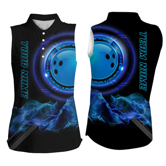 Blue Bowling Shirts for Women Personalized Bowling Team Jersey Custom Bowling Sleeveless Polo Shirts NQS8452