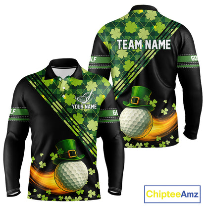 Black and Green shamrock argyle pattern Golf Polo Shirts For Men Custom St Patrick mens golf top NQS11238