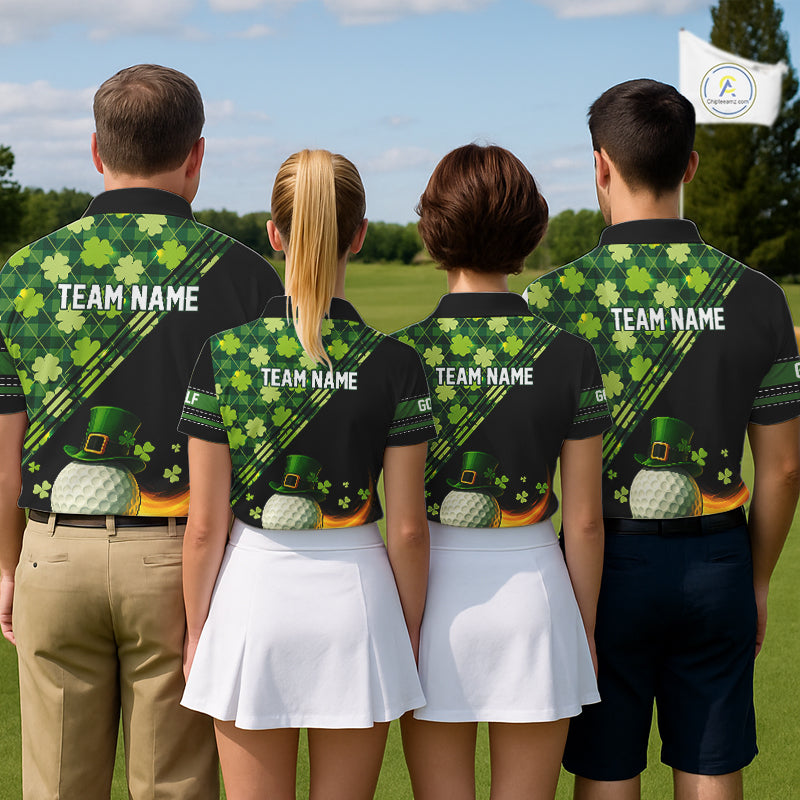Black and Green shamrock argyle pattern Golf Polo Shirts For Men Custom St Patrick mens golf top NQS11238