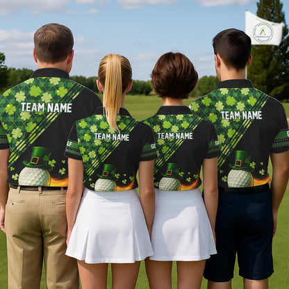 Black and Green shamrock argyle pattern Golf Polo Shirts For Men Custom St Patrick mens golf top NQS11238