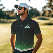 Load image into Gallery viewer, Black And Green Glitter Lucky Mens golf polo shirts custom St Patrick Day golf tops for mens NQS9365