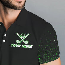 Load image into Gallery viewer, Black And Green Glitter Lucky Mens golf polo shirts custom St Patrick Day golf tops for mens NQS9365