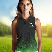 Load image into Gallery viewer, Black And Green Glitter Lucky Women sleeveless polo shirt custom St Patrick Day golf tops for ladies NQS9365