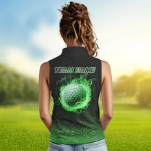 Load image into Gallery viewer, Black And Green Glitter Lucky Women sleeveless polo shirt custom St Patrick Day golf tops for ladies NQS9365