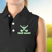 Load image into Gallery viewer, Black And Green Glitter Lucky Women sleeveless polo shirt custom St Patrick Day golf tops for ladies NQS9365