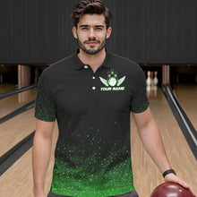 Load image into Gallery viewer, Black And Green Glitter Lucky Custom Bowling Team Shirt For Men, St Patrick Day Uniform Bowler Outfits NQS9364