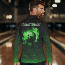 Load image into Gallery viewer, Black And Green Glitter Lucky Custom Bowling Team Shirt For Men, St Patrick Day Uniform Bowler Outfits NQS9364