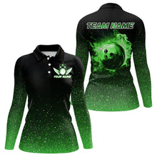 Load image into Gallery viewer, Black And Green Glitter Lucky Custom Bowling Team Shirt For Women, St Patrick Day Bowler Outfits NQS9364