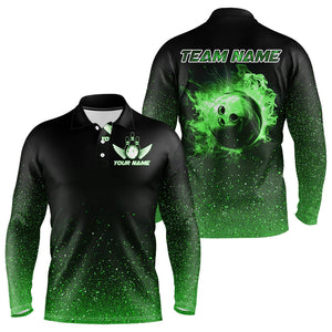 Black And Green Glitter Lucky Custom Bowling Team Shirt For Men, St Patrick Day Uniform Bowler Outfits NQS9364