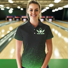 Load image into Gallery viewer, Black And Green Glitter Lucky Custom Bowling Team Shirt For Women, St Patrick Day Bowler Outfits NQS9364