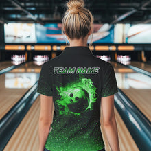 Load image into Gallery viewer, Black And Green Glitter Lucky Custom Bowling Team Shirt For Women, St Patrick Day Bowler Outfits NQS9364