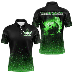 Black And Green Glitter Lucky Custom Bowling Team Shirt For Men, St Patrick Day Uniform Bowler Outfits NQS9364