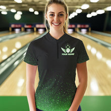 Load image into Gallery viewer, Black And Green Glitter Lucky Custom Bowling Team Shirt For Women, St Patrick Day Bowler Outfits NQS9364