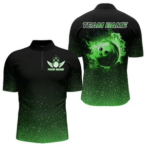 Black And Green Glitter Lucky Custom Bowling Team Shirt For Men, St Patrick Day Uniform Bowler Outfits NQS9364