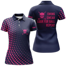 Load image into Gallery viewer, Funny Womens golf polo shirts custom swing swear look for ball repeat pink skull golf shirt | Navy NQS5714