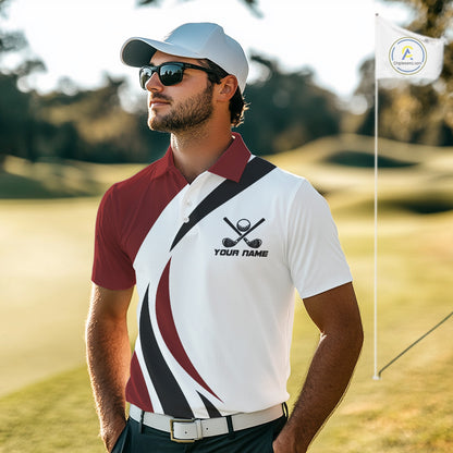 Red and White Men golf polo shirt Custom golf attire for men, gifts for golf lovers NQS10106