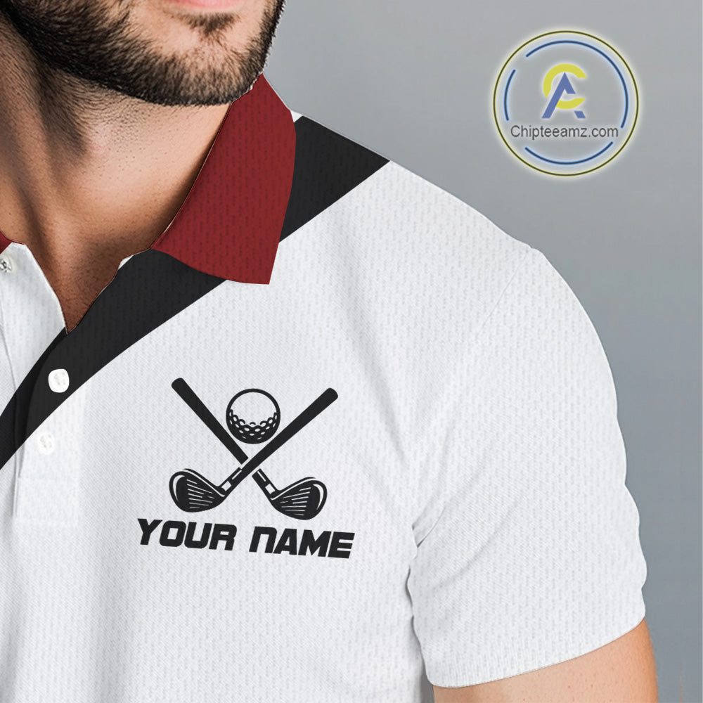Red and White Men golf polo shirt Custom golf attire for men, gifts for golf lovers NQS10106