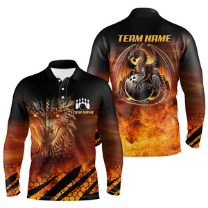 Black And Orange Custom Dragon Flame Bowling Shirts For Men, Dragon Fire Bowling Team Shirts NQS8234