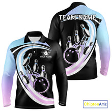 Load image into Gallery viewer, Blue Purple Gradient Bowling Shirts For Men Custom Bowling Team League Jersey, Gift For Bowler NQS10432