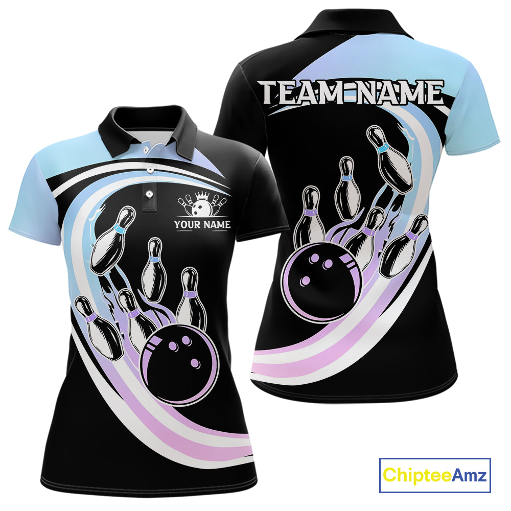 Blue Purple Gradient Bowling Shirts For Women Custom Bowling Team League Jersey, Gift For Bowler NQS10432