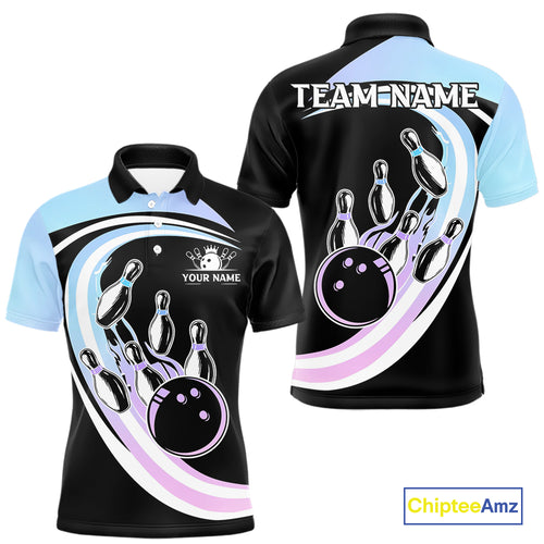 Blue Purple Gradient Bowling Shirts For Men Custom Bowling Team League Jersey, Gift For Bowler NQS10432