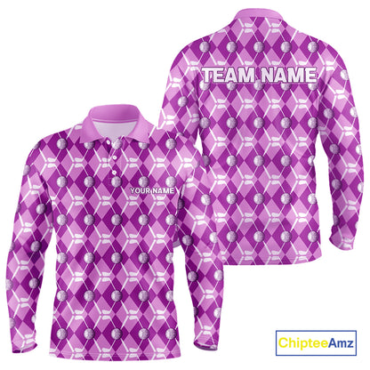 Mens golf polo shirts custom light purple argyle plaid pattern golf attire for men, golfer gifts NQS10437