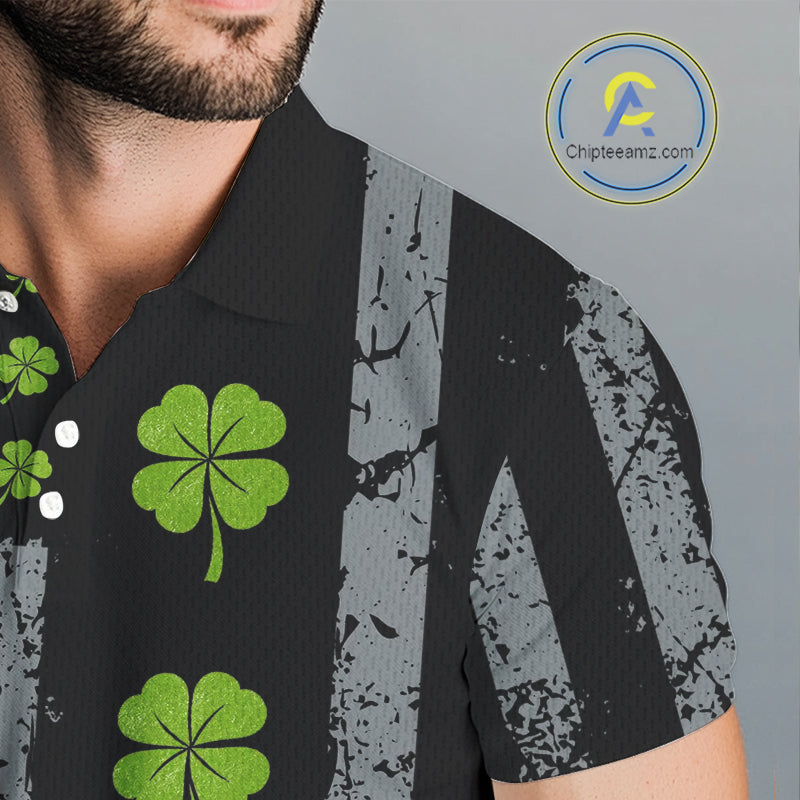 Custom Black Grunge US Flag Green Shamrock St Patrick Golf Polo shirts for Men Patriotic Golf shirts NQS11449