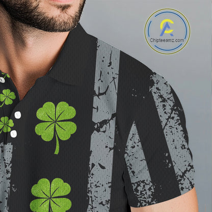 Custom Black Grunge US Flag Green Shamrock St Patrick Golf Polo shirts for Men Patriotic Golf shirts NQS11449
