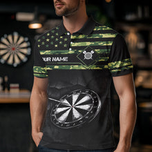Load image into Gallery viewer, Green camo American Flag Dart jerseys Polo, 1/4 Zip Shirt for Men Custom Patriotic Darts Team shirts NQS9519