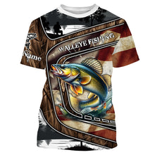 Load image into Gallery viewer, Walleye Fishing camo American flag patriotic Customize name long sleeves fishing shirts NQS1433