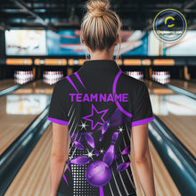 Load image into Gallery viewer, Black and Purple Women Bowling Polo, Quarter Zip Shirts Custom Bowling outfit ladies Team Jerseys NQS9958