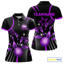 Load image into Gallery viewer, Black and Purple Women Bowling Polo, Quarter Zip Shirts Custom Bowling outfit ladies Team Jerseys NQS9958