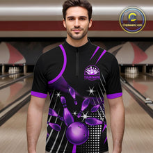 Load image into Gallery viewer, Black and Purple Mens Bowling Polo, Quarter Zip Shirts Custom Bowling outfit men Team Jerseys NQS9958
