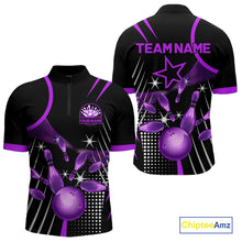 Load image into Gallery viewer, Black and Purple Mens Bowling Polo, Quarter Zip Shirts Custom Bowling outfit men Team Jerseys NQS9958
