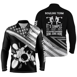 Black American flag retro Men's Bowling polo Shirt Custom team bowling outfits eat sleep bowl NQS5937