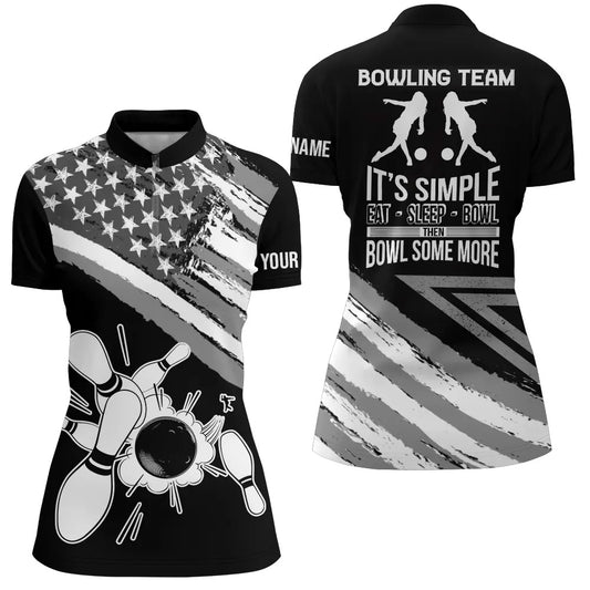 Custom Black bowling shirt for women – personalized team jersey front view