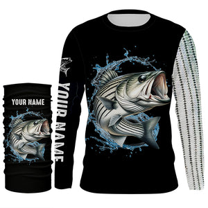 Striped Bass fishing scales Customize name black long sleeves fishing shirts NQS833